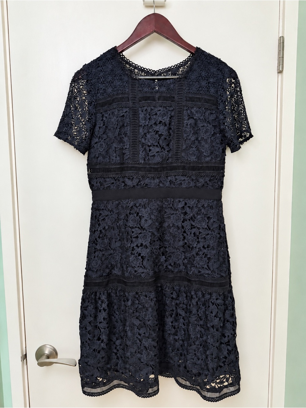 Ann Taylor Mixed Lace Flare Dress Night Sky Blue Size 2